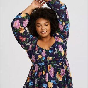 Torrid Floral Peplum Chiffon Long Sleeve Top